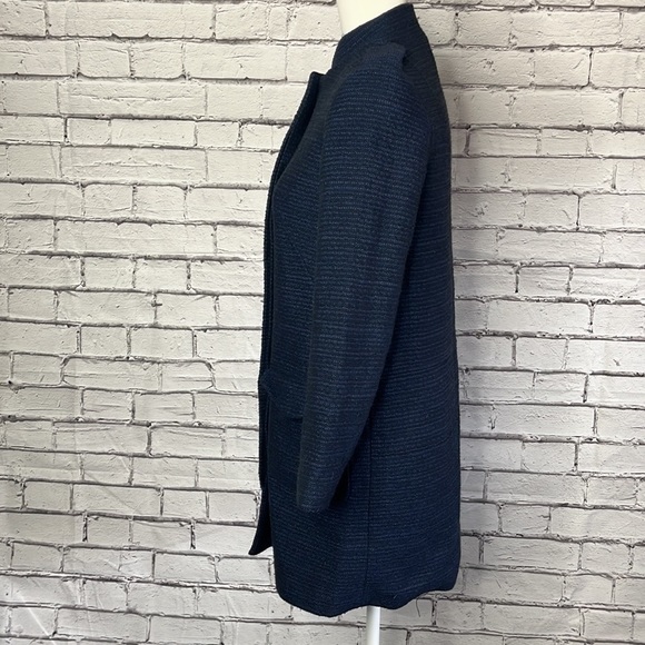 Zara Basic Long Tweed Textured Peacoat Navy Size XS - Picture 4 of 9